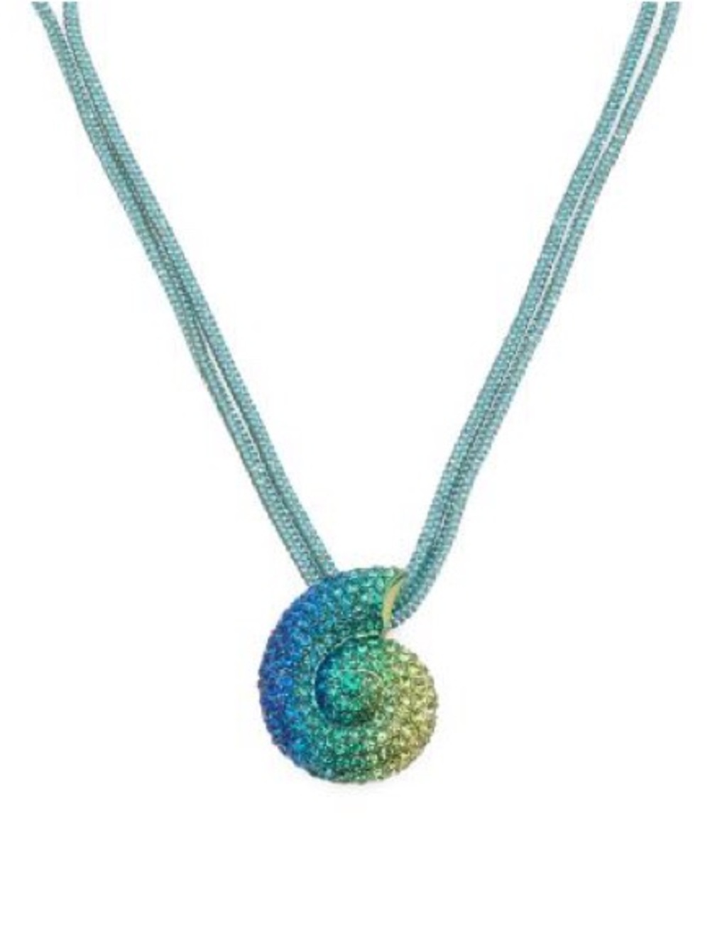 Betsey Johnson Blue-Green Spiral seashell nautical Crystal Pendant Necklace